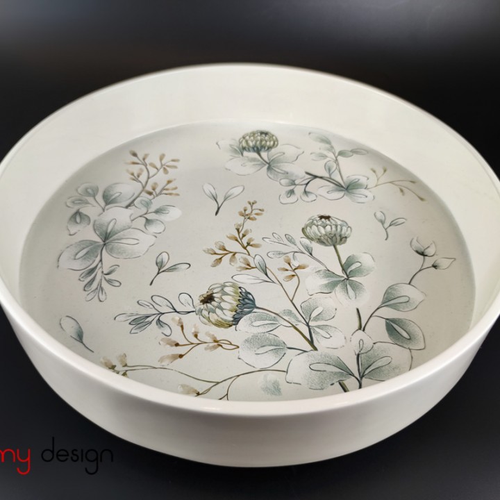 Round lacquer tray with 3  legs with flowers /35 cm